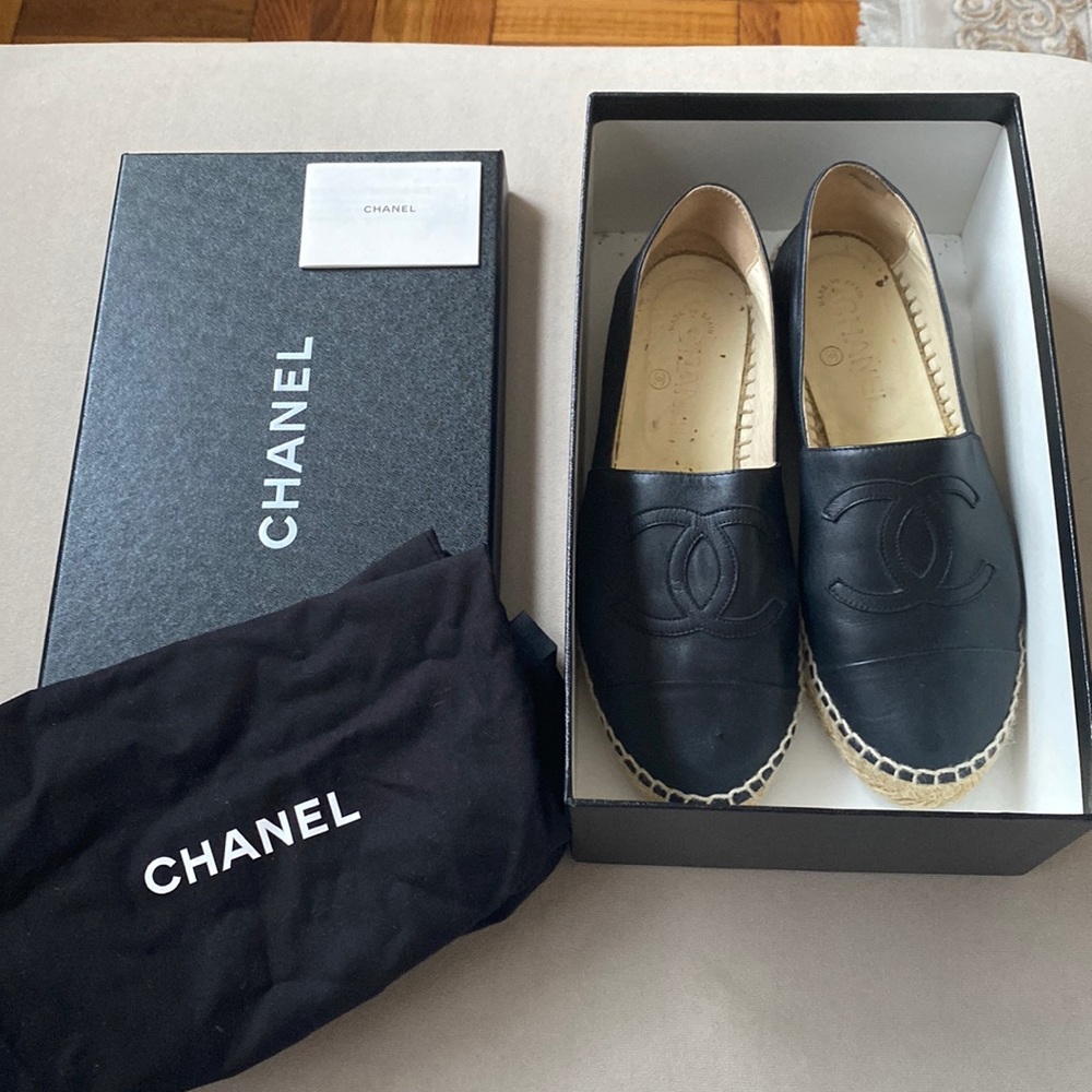 CHANEL ESPADRILLES Lambskin Dark Navy UK SIZE 38 US SIZE 7.5